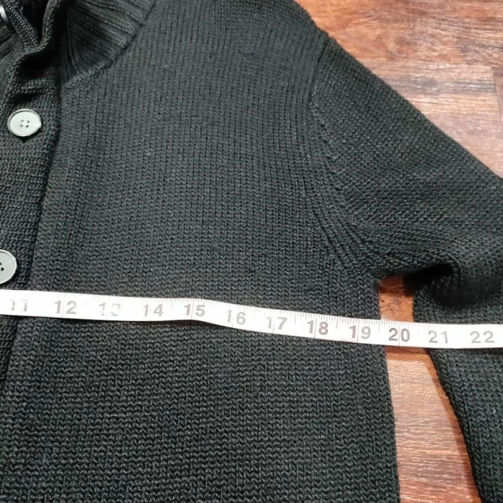 DKNY Classic Black Knit Sweater Men's Medium Button Zipper Front Pockets Ribbed - Picture 8 of 10